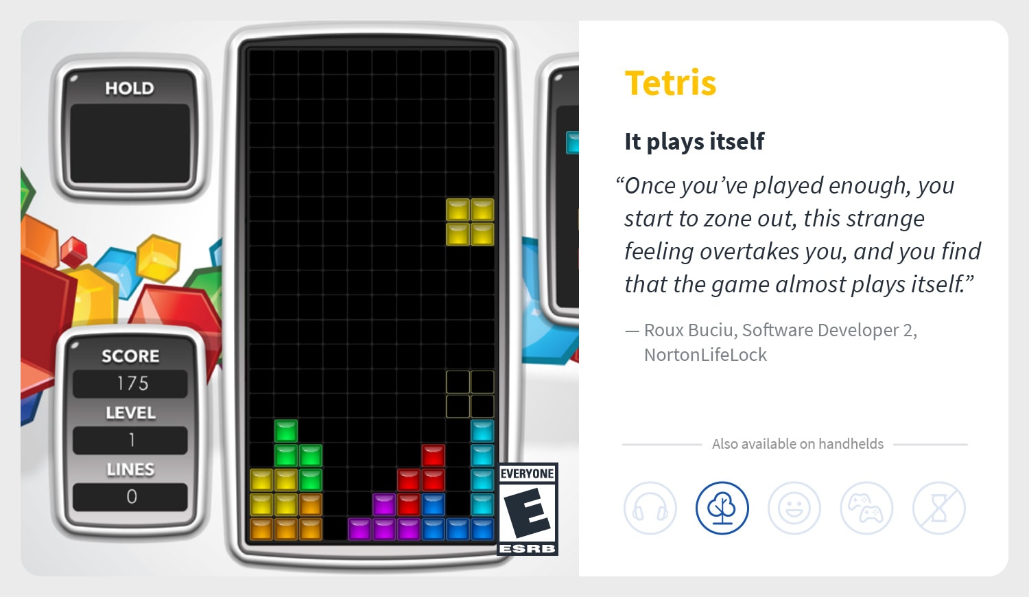 a screenshot of the video game Tetris and a testament to it being a relaxing games