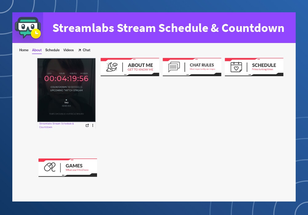 a screenshot of Streamlabs Stream Schedule & Countdown Twitch extension