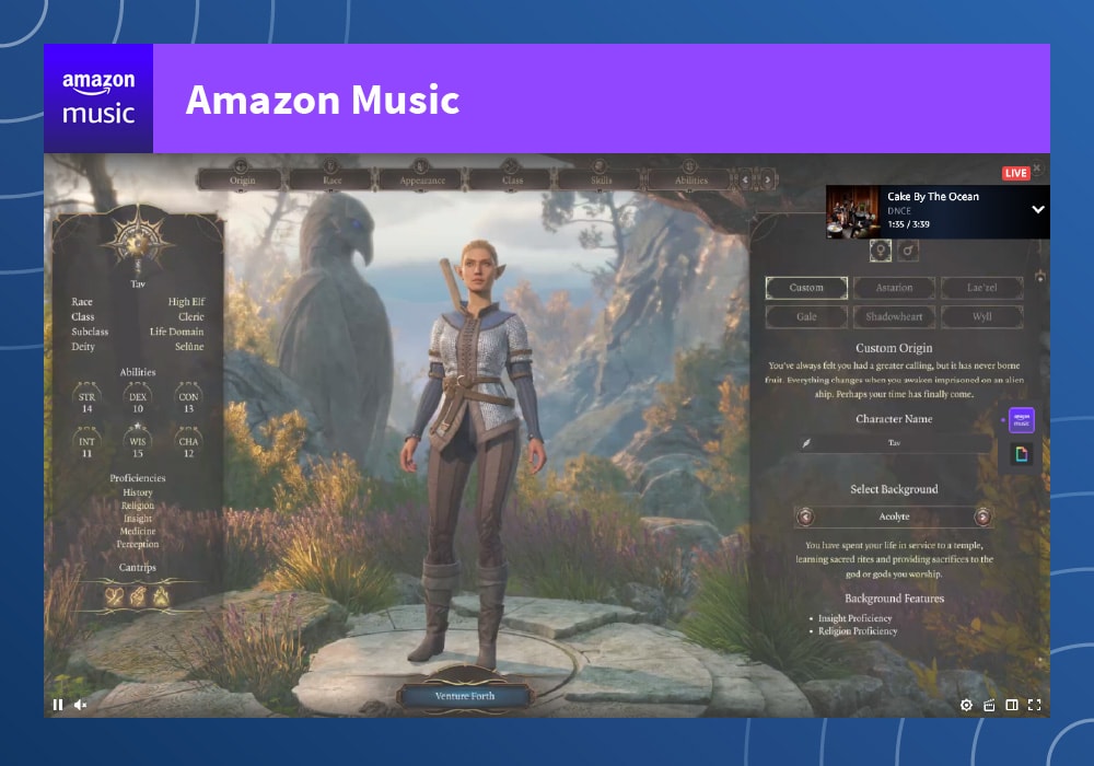 a screenshot of Amazon Music Twitch extension