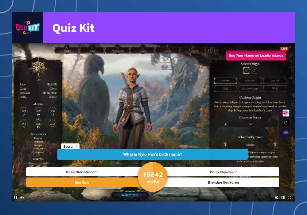 a screenshot of Quiz Kit Twitch extension