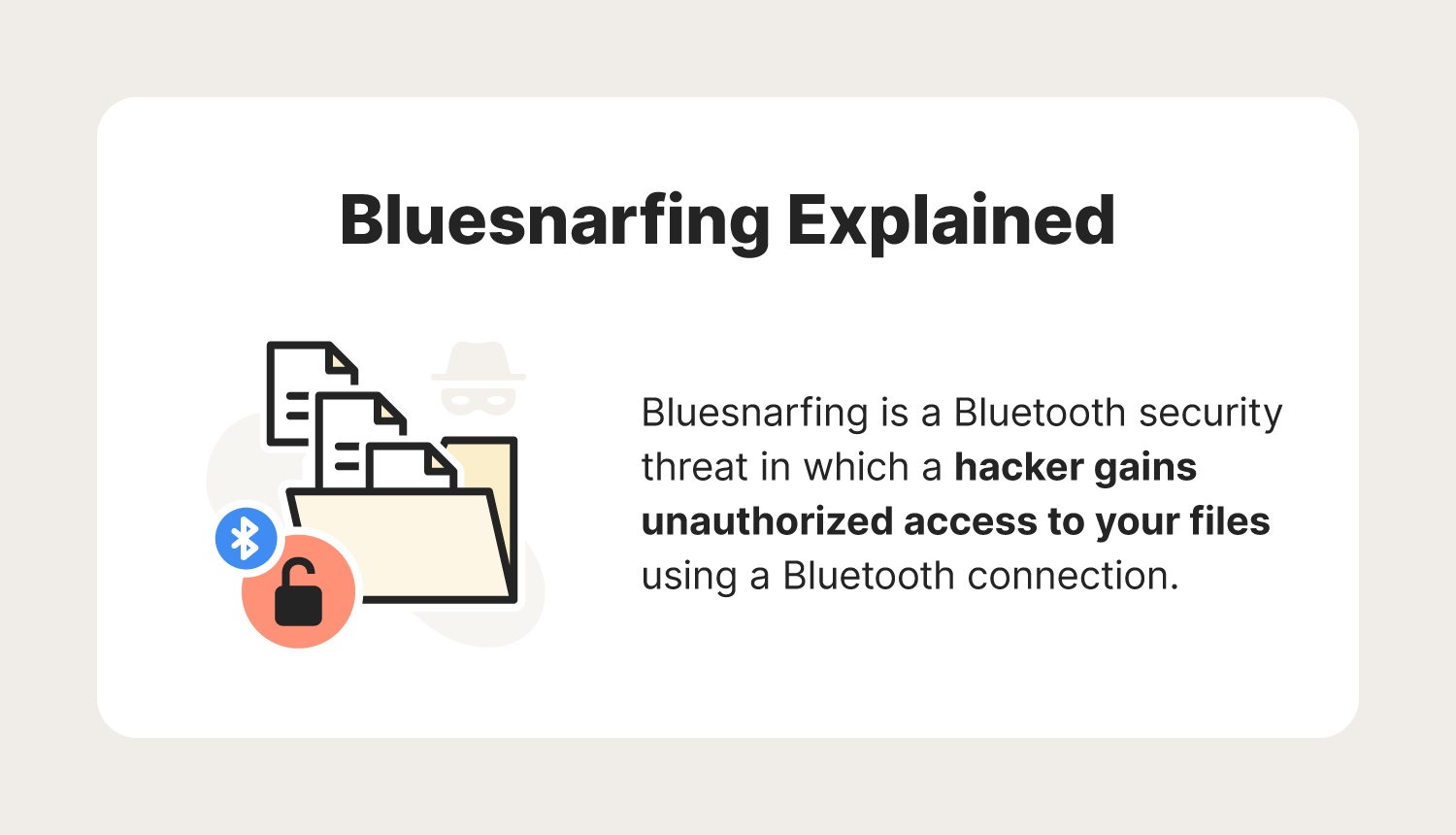 A graphic defines bluesnarfing, a type of Bluetooth security threat.