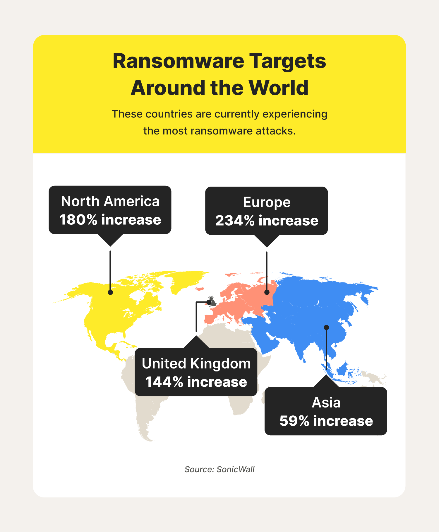 A map uses the latest ransomware statistics to showcase the countries with the most ransomware attacks. 