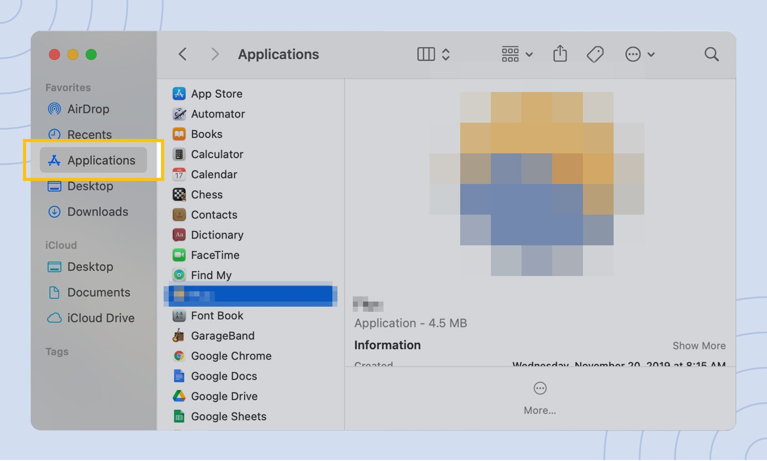 Screenshot of the Applications folder on a Mac computer 
